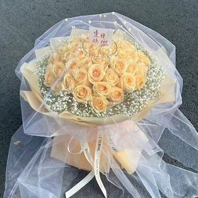 吉安52朵香槟玫瑰满天星，你就是我的全部