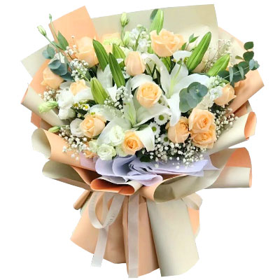 吉安19朵香槟玫瑰百合，你是我的真爱